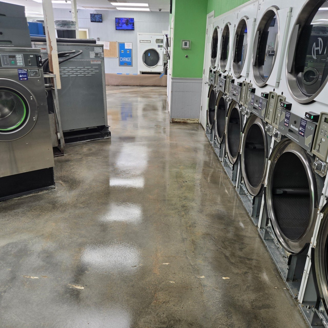 Polished concrete laundromat floor detail