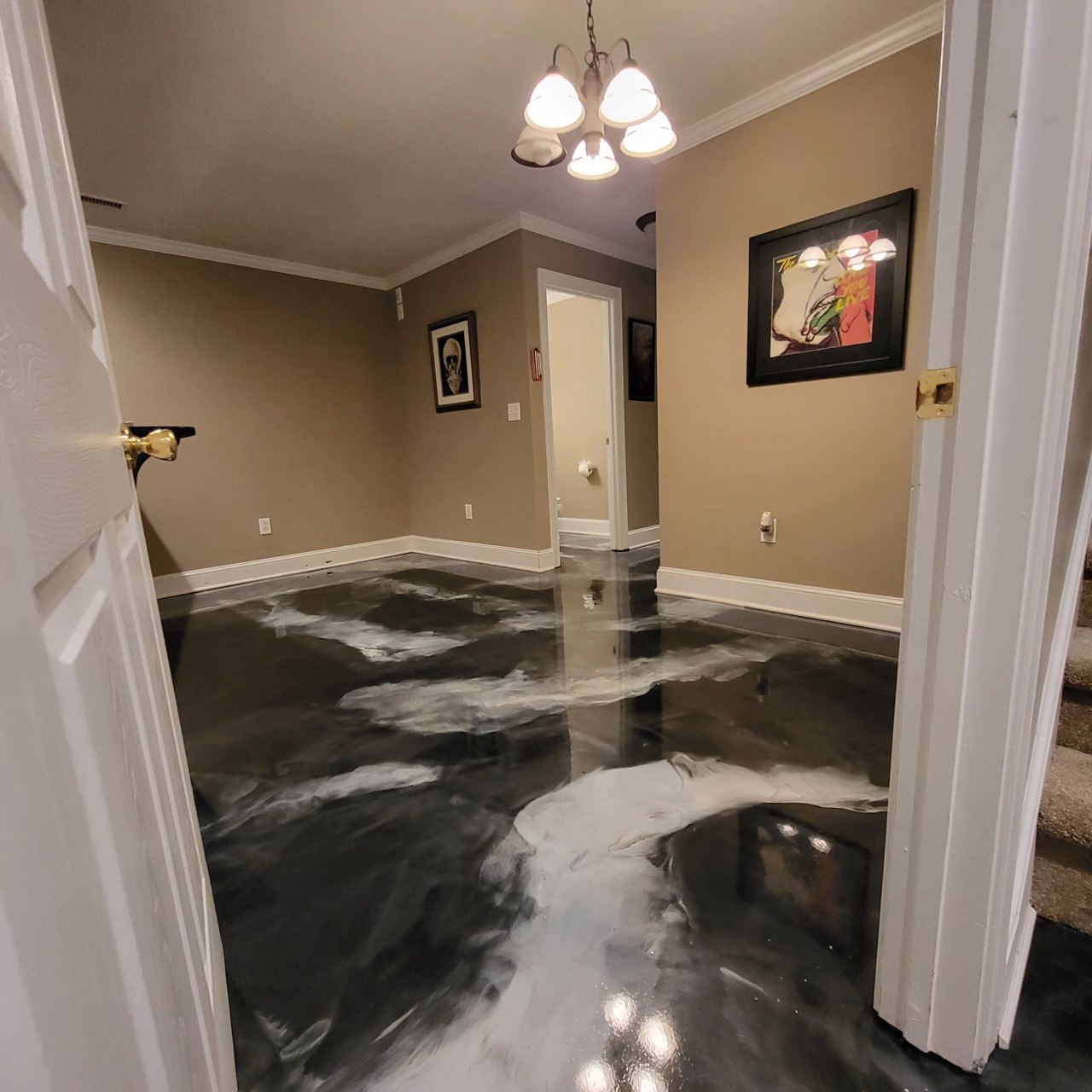 Charcoal and gold metallic epoxy floor