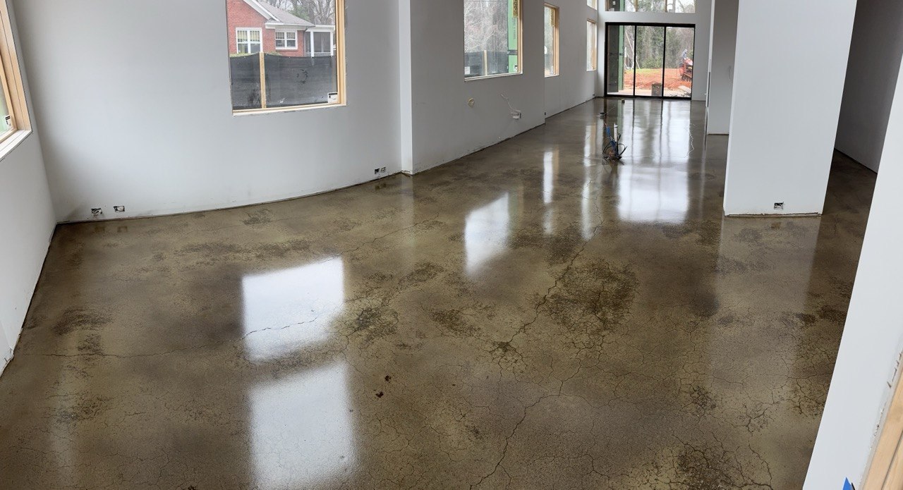 Olive stained concrete floor
