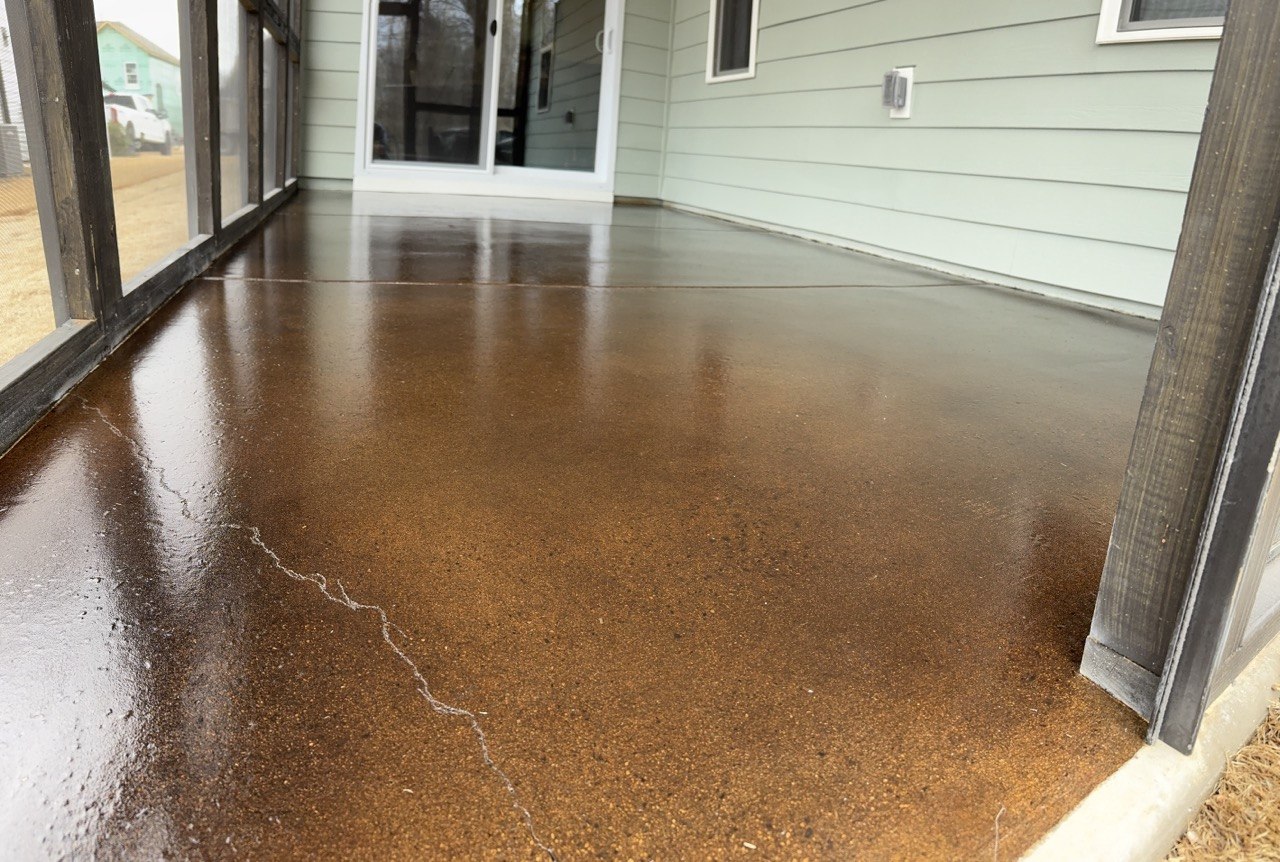 Brown stained screened porch floor